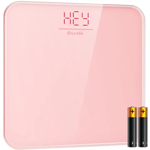 OVUTEK Unisex Smart Body Scale - Digital Weighing Scale, Highly Accurate, 400lb Capacity, Compact Durable Tempered Glass, Easy-to-Read LED Display & Weight Readings, Long Battery Life (Upgraded Batteries Included), Pink Bathroom & Personal Care Gadget