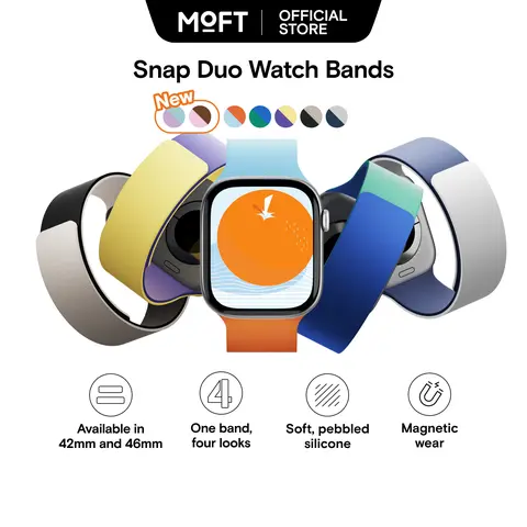 MOFT Snap Duo Magnetic Smart Watch Band - Dual-Color Soft Silicone Strap with Magnetic Clasp, Stainless Steel Connectors, Water-Resistant, Adjustable Casual Smart Watch Accessory for Men & Women, Faux Leather Alternative