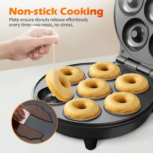 Mini Donut Waffle Cake Maker, 7 Slots Home Baking Machine, Great for Breakfast, Snacks, Desserts and More, Christmas Gift