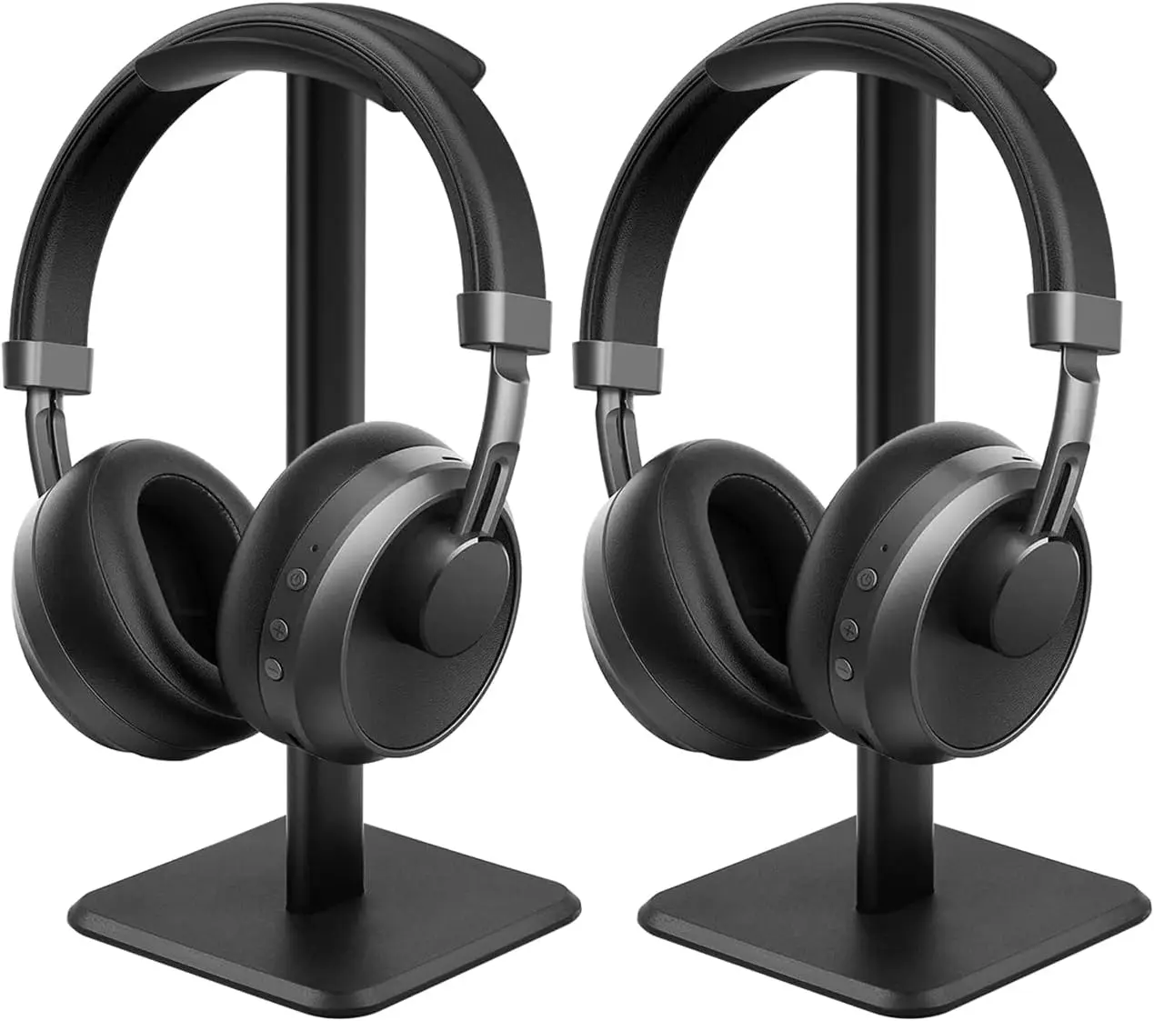 Headphone Stand 2 Pack, Gaming Headset Holder Universal Aluminum Metal Headphones Holder Hanger with Aluminum Supporting Bar Flexible Headrest ABS Solid Base for All Headphone 2 Pack (Black)