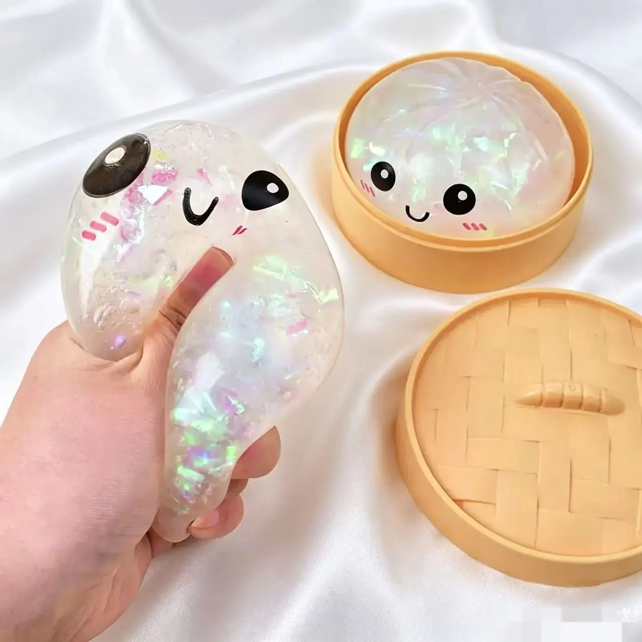 2026 New Confetti Dumpling Squishy with Steamer Box, Soft Sensory Fidget Steamed Bun Squeeze Tool for Adult Stress & Anxiety Relief