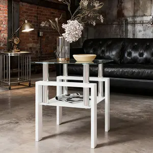 Modern Tempered Glass Coffee Table for Living Room Transparent White 17.72"L x 17.72"W x 20.5"H Load-Bearing 150lbs Easy Clean Minimalist Design