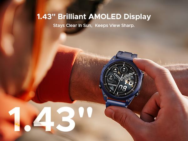 Anywise W1 Pro Waterproof Sport Smartwatch, 1.43" AMOLED Touchscreen Display, 170+ Sports & Workout Modes, Dual-Band GPS Tracking, 5ATM Waterproof Smartwatch