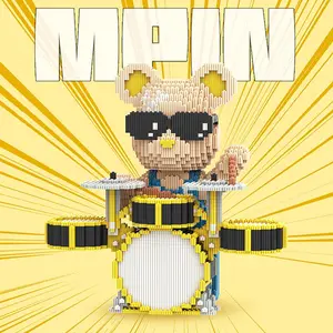 5150 Pieces 32cm Tall Drum Bear Building Blocks Toy, Creative Medium Size Bear Puzzle, Unisex Gift for Boys and Girls, Home Decor