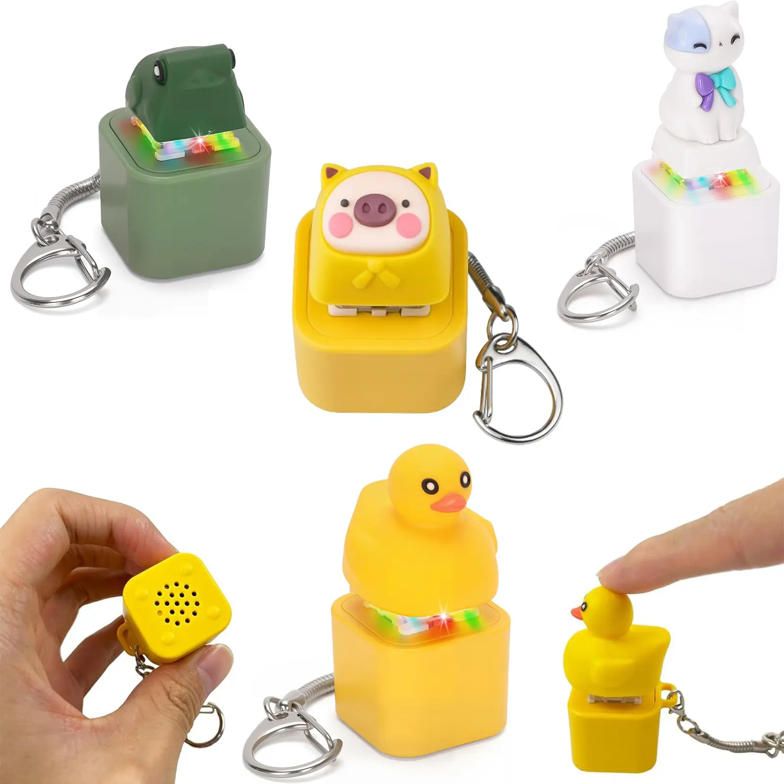 2025 New Animal Keyboard Fidget Toy Set – Frog Duck Cat Dog Pig Clicker with LED Light & Charging Port, Stress & Anxiety Relief Gift