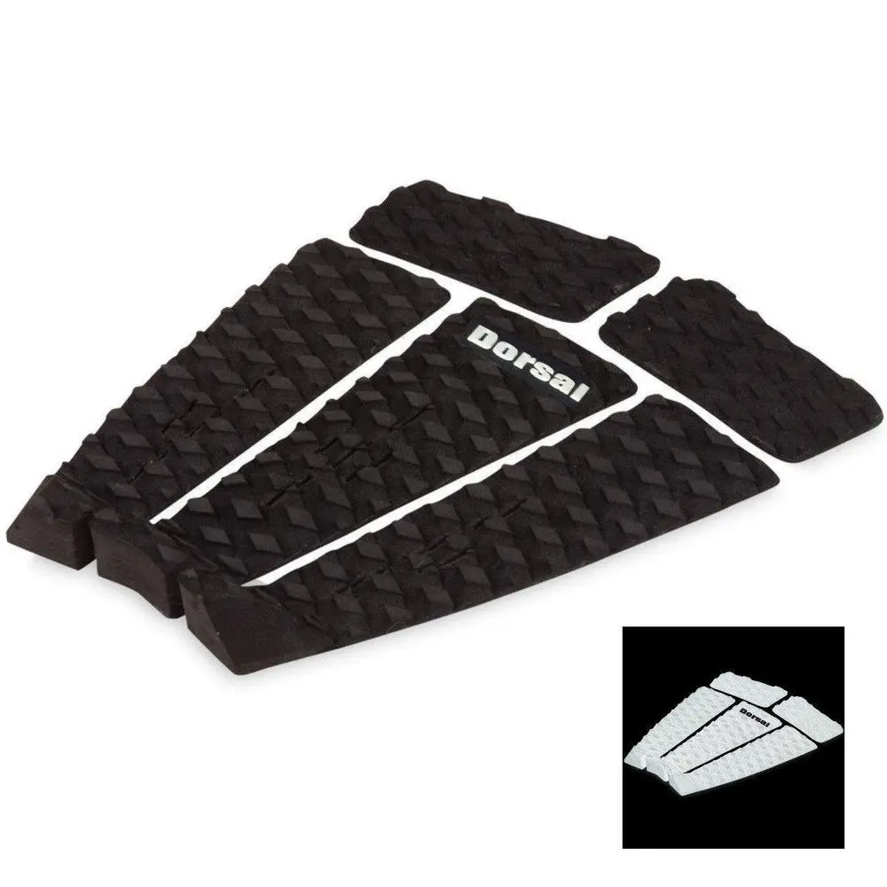 DORSAL Five 5 Piece EVA Surfboard Deck Traction Pads with Kicker Tail for Stomp Skimboards, Surf Boards, Fish Board, Funboard Black/White