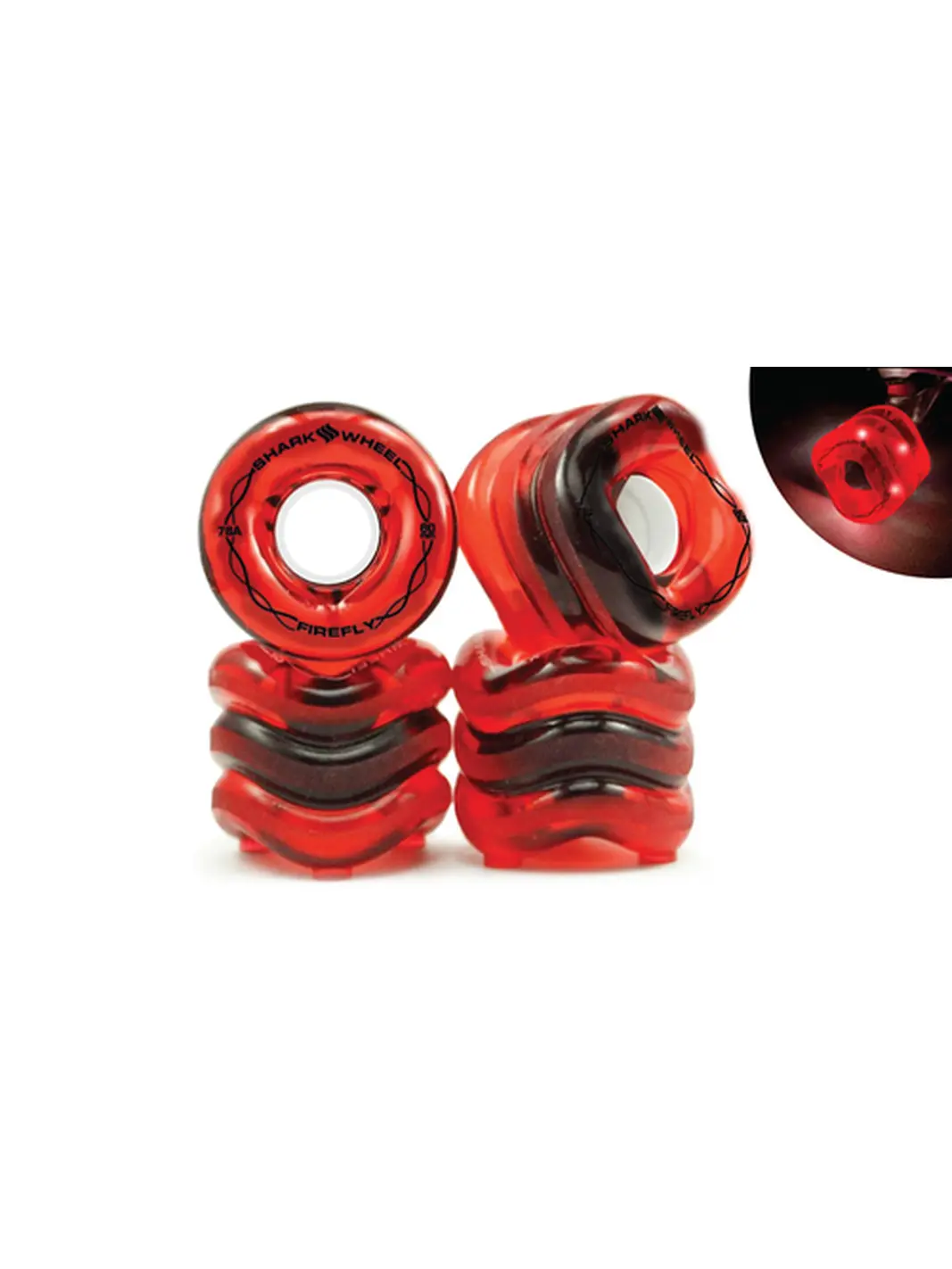 Shark Wheel 60mm, 78a Firefly - Transparent Red with Red Lights