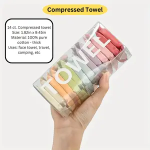 Compressed Disposable Towel - 100% Pure Thick Cotton, 14 ct/1 Pack, for Face, Travel, and Home Supplies