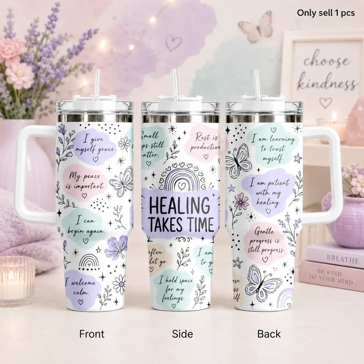 GuLuBoo Daily Affirmation Positive Quotes Pattern Vacuum Flasks 40oz Stainless Steel Insulated Tumbler, Leak proof Travel Mug with Straw & Handle, Portable Water Bottle for Coffee, Gym & Office, Fashion Drinkware Cups Ideal Gifts