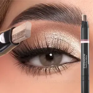 Double Color Eyeshadow Stick Metallic Gradient Waterproof Two Tone Long Lasting Shimmer Shadow Pen 2 in 1 Eye Makeup Glitter Shimmer Eyeshadow
