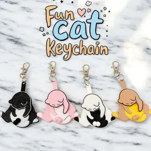 Funny Cat Keychain – 3D Printed Cat Plat Ball Fidget Sensory Toy for Stress & Anxiety Relief | Gift for Cat Lovers, ADHD, Autism, Introverts Charms