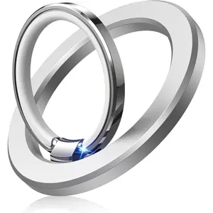 X-PRH12   Magnetic Phone Ring Holder for MagSafe, Magnet Cell Phone Grip Stand Finger Ring Kickstand Two-Sided Magnetic Fit for iPhone 16 Pro Max 15 14 13 12 Mag-Safe Accessories-Silver Metal Rubber