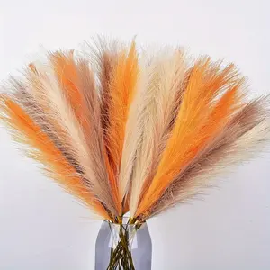 30pcs Pampas Grass Decor Artificial Faux Greenery 21.65 Inch Faux Orange & Caramel Pampas Grass Bulk Artificial Dried Flowers Small Vase Filler Pompas Grass Artificial Fake Plants