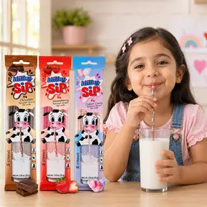 Milky Mates - Milk Flavoring Straws - Flavored Milk Straws for Kids & Adults, Chocolate Strawberry Cotton Candy Milk Straws, Fun Kids Drink, Low Calorie Milk Enhancer, Instant Milk Flavor - 8 Packs Each 5 Straws in flavour