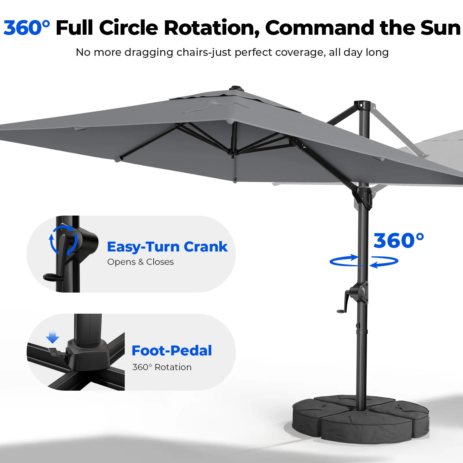 With Base]9*12FT/10x10 FT Cantilever Patio Umbrella Outdoor with Base-  Large Offset Heavy-Duty Aluminum Umbrella with 360  Rotation, 6 Tilts,  Windproof, 3-Year Fade Resistance for Pool Deck, Square, Gray - TikTok Shop