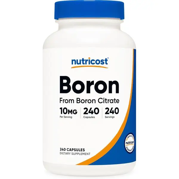 Nutricost High Quality Boron (from Boron Citrate) Dietary Supplement Capsules - 10mg, 240 Vegetarian, GMP Certified, Gelatin-Free, Gluten-Free, Non-GMO, Supplement Stack Compatible, with Lid