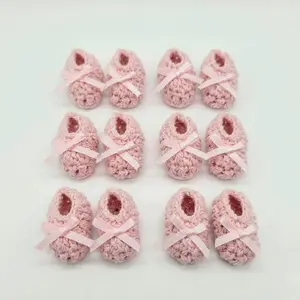 6 Pairs Tiny Crochet Baby Booties Party Gifts - Pink Miniature Knit Shoes for Party Favor and Party Decor | Baby Shower Essentials
