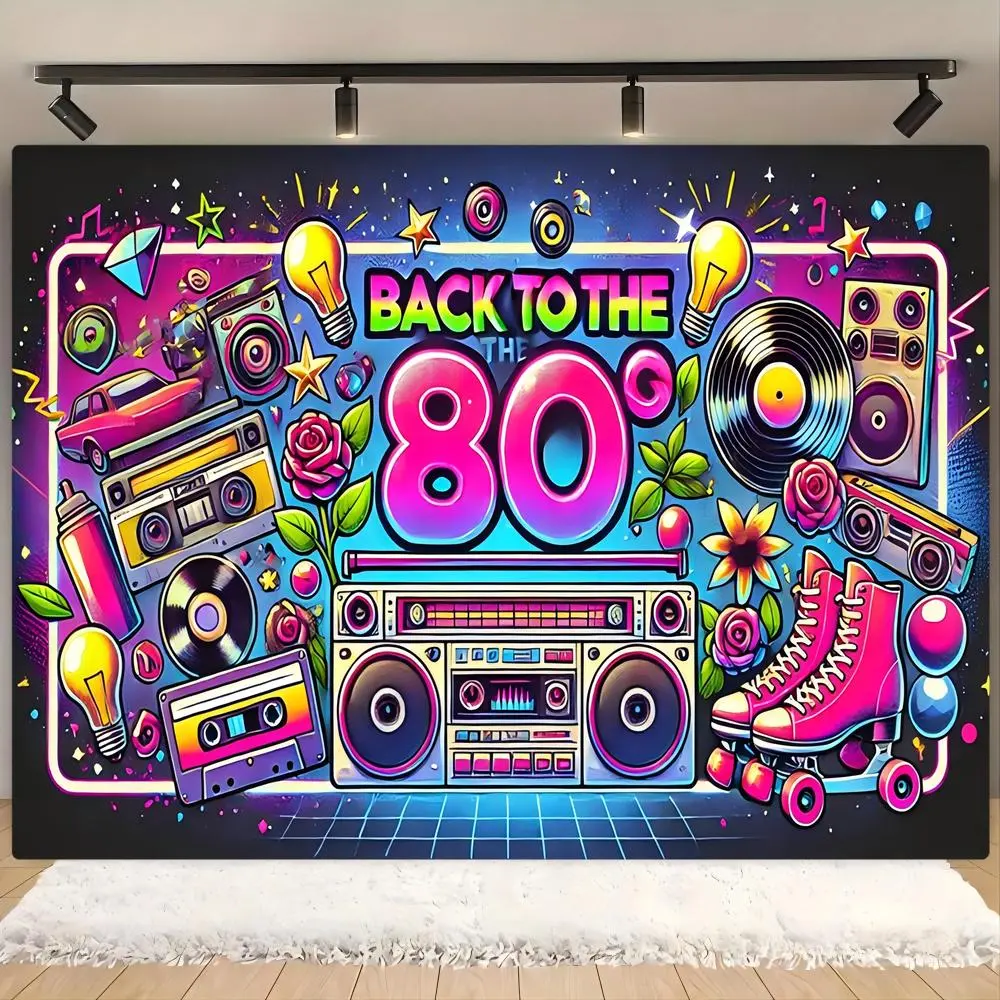 80s Theme Party Backdrop, Retro Party Background Banner, Multi-functional Party Decoration, Photography Background, Party Decoration Supplies, Ornaments