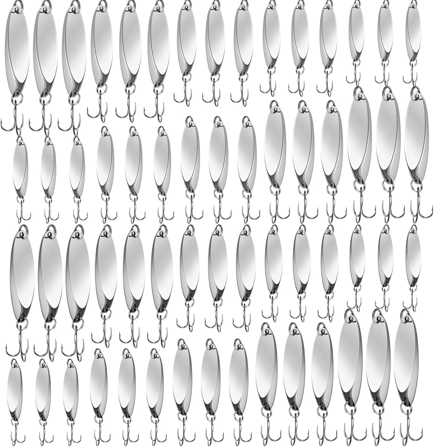 Fishing Lures Spoons Fishing Metal Saltwater Treble Trout Lures Hard Metal Spinner Baits 5 Sizes Casting Spoon Hooks for Salmon Bass in 1/5 1/4 3/8 1/2 3/4 oz