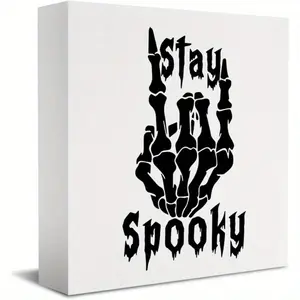 Christmas Halloween Decoration，Cute Halloween Desk Decor, Halloween Decorations Indoor Signs Skeleton Hand Decor, Stay Spooky Sign Home Office Desk Shelf Cubicle 5 x 5 inch