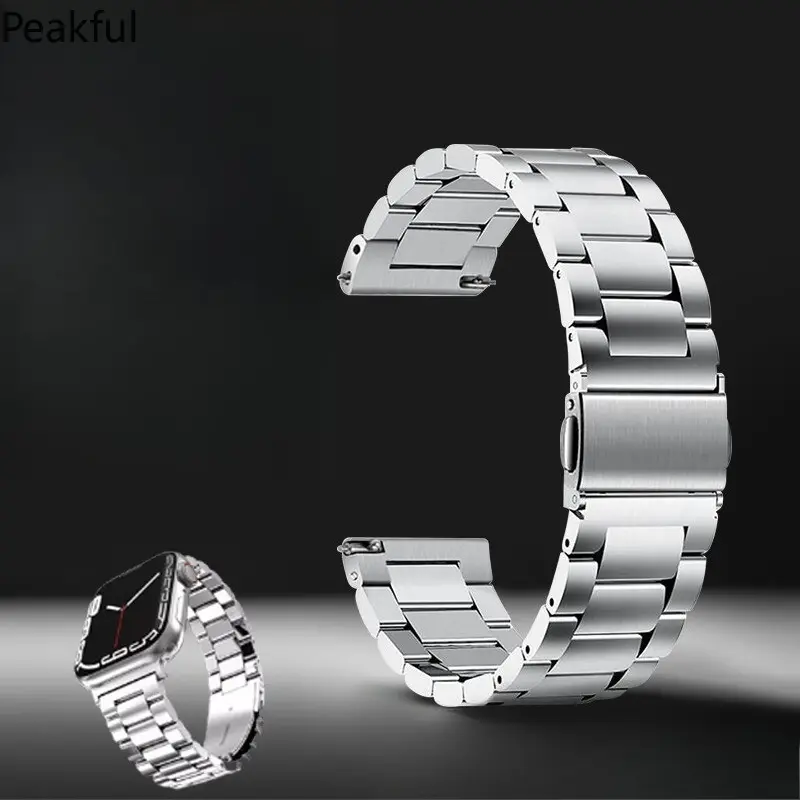 Applicable to Apple iwatch10 strap, stainless steel three-bead solid Huawei GT5 strap/GT4 Samsung watch strap