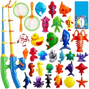 Magnetic Fishing Toys Game Set for Kids | Water Table Bathtub Kiddie Pool Party Pole Rod Net, Outdoor Plastic Floating Fish, Toddler Bath Color Ocean Sea Animals Birthday Gift Age 3-5 6 4-8