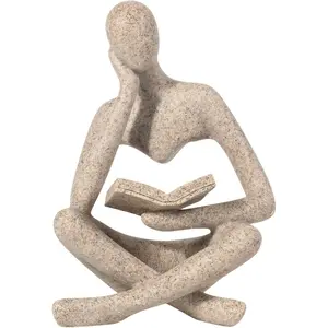 Bookshelf Decor, Coffee Table Decor, Library Decor Sculptures - Abstract Thinker Statue, Resin Modern Art Sculptures for Living Room, Office Desk, Home Decor (Beige)