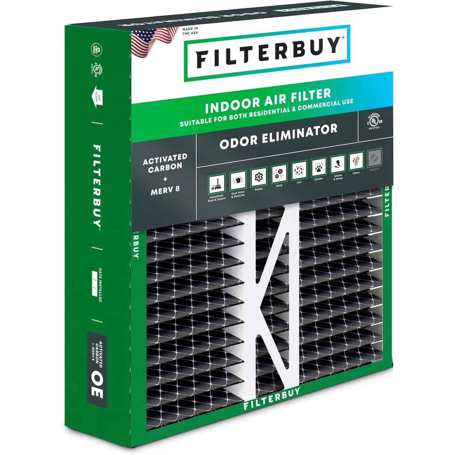 Filterbuy 20x20x5 Eco-Friendly Electrostatic Charge Pleated Shape Air Filter (1-Pack), MERV 8 Rating Odor Elim. for Honeywell FC100A1011, Lennox X0585 HVAC AC Furnace Parts, Synthetic Media, Endures Temperatures Up To 200°F