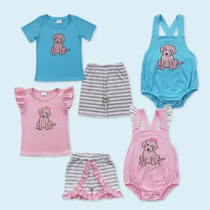 Kids boy cute embroidery dog design summer clothes