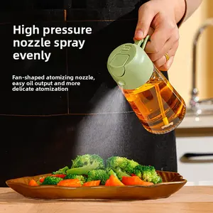 Large Diameter Oil Bottle, Pourable and Sprayable, Kitchen Household Glass Oil Sprayer, Press-Type Oil Bottle, BBQ Baking Oil Bottle