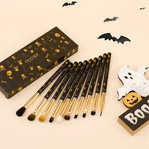 10-Piece Dark Skeleton Eye Brush Set, Must-Have for Halloween Makeup Cosmetics, Precisely Defines Lines and Shadows for Seductive Smokey Eyes and Scary Wound Effects, Professional Kit and Holiday Gift, Essential Makeup Tools