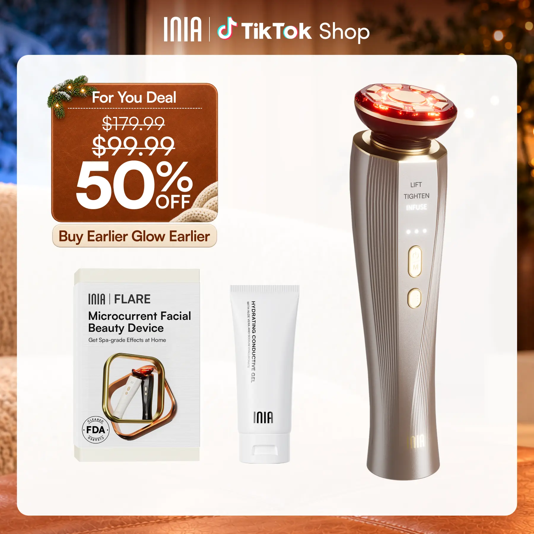 [New Color Drop] INIA FLARE All-in-One Facial Beauty Device, 3-in-1 Facial Massager Beauty Device for Face and Neck Skin Rejuvenation Lifting/ Tightening/ Infusing, Summer Beauty Gift Ideas,back to school,back to school haul