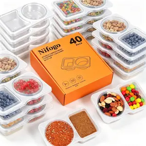 Nifogo 20/40 Pack Leak-Proof Snack Containers with Lids, 2-Compartment BPA-Free Design, Stackable Reusable Food Storage for Travel & Kitchen