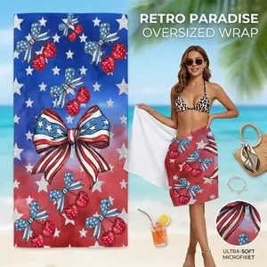 Microfiber Beach Towels Sand Free Quick Dry Lightweight, Vibrant Patriotic Cherry Star Bows Bath Towel, Travel Cruise Essentials 2026