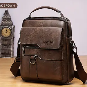 Men's leather crossbody bag, retro street style large capacity commuter bag, adjustable shoulder strap, durable cowhide suitable for business travel and daily use, a great gift for friends