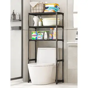 The Toilet Storage Cabinet - 3-Tier Metal Freestanding Bathroom Organizer, No Drill Space Saver for Bathroom & Beyond, Fits Most Toilets, Black/WHITE