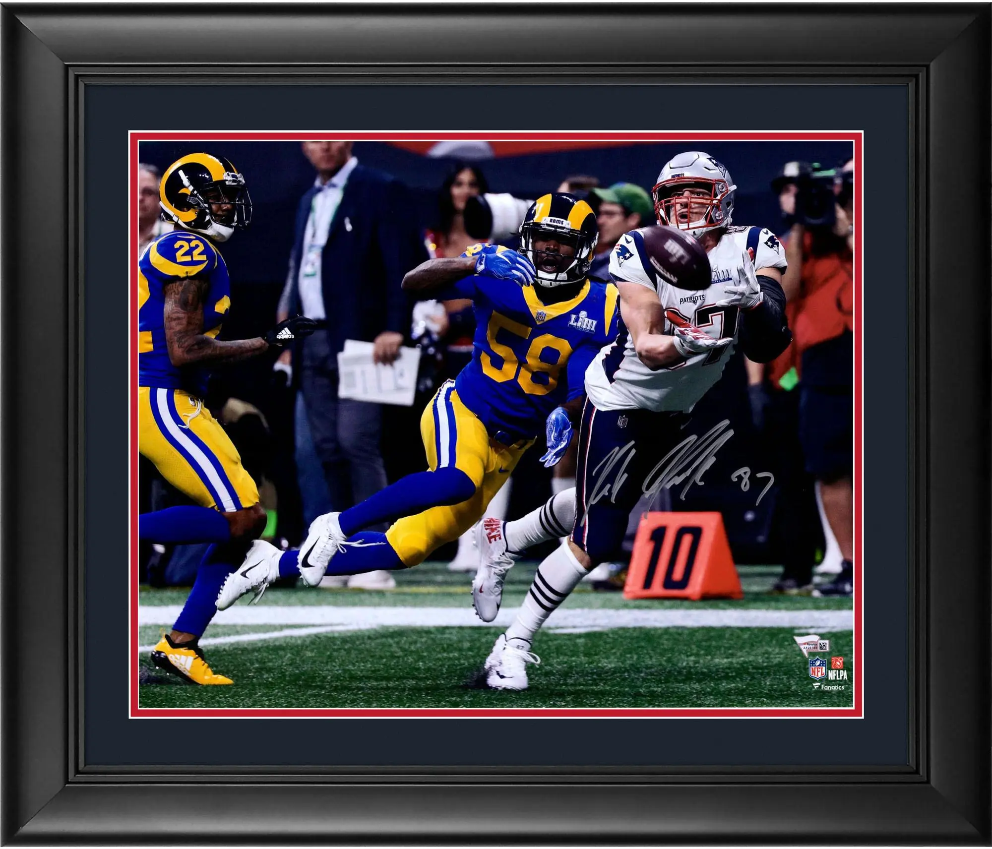 Rob Gronkowski New England Patriots Framed Autographed 16" x 20" Super Bowl LIII Champions Catching Photograph - Fanatics Authentic Certified