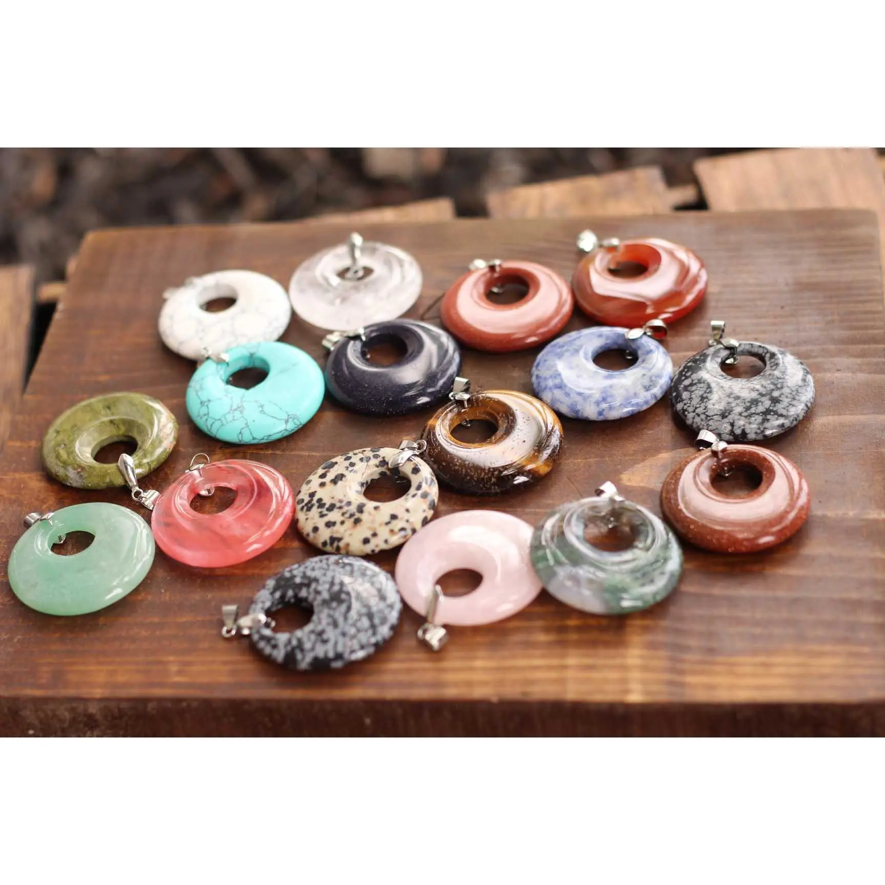 Crystal Necklace - Donut Shaped Pendant with Bail and Snake Chain Women and Girls Necklace All Ages