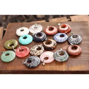 Crystal Necklace - Donut Shaped Pendant with Bail and Snake Chain Women and Girls Necklace All Ages