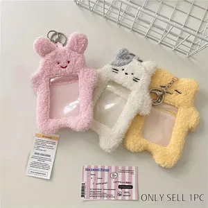 Cute Plush Card Holder with Cat & Rabbit Design, 1 Count Adorable Cartoon Keychain for Students, Perfect Student ID Card Case, ID Badge Holder