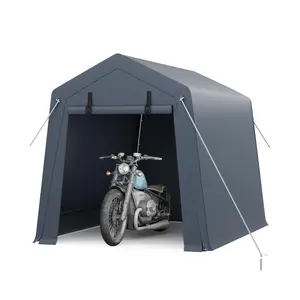 Garvee 6x8 Ft Portable Outdoor Storage Shed, Heavy-Duty 240g Waterproof PE Tarp Shelter with Roll-Up Zipper Door & Vent for Motorcycle, Firewood & Tools, Grey