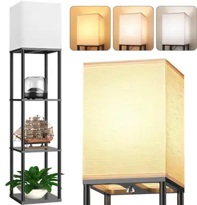Floor lamp with Shelves Modern Floor lamp with 3 Color Temperatures LED Bulb, Display Shelf lamp for Living Room, Bedroom and Office - Black