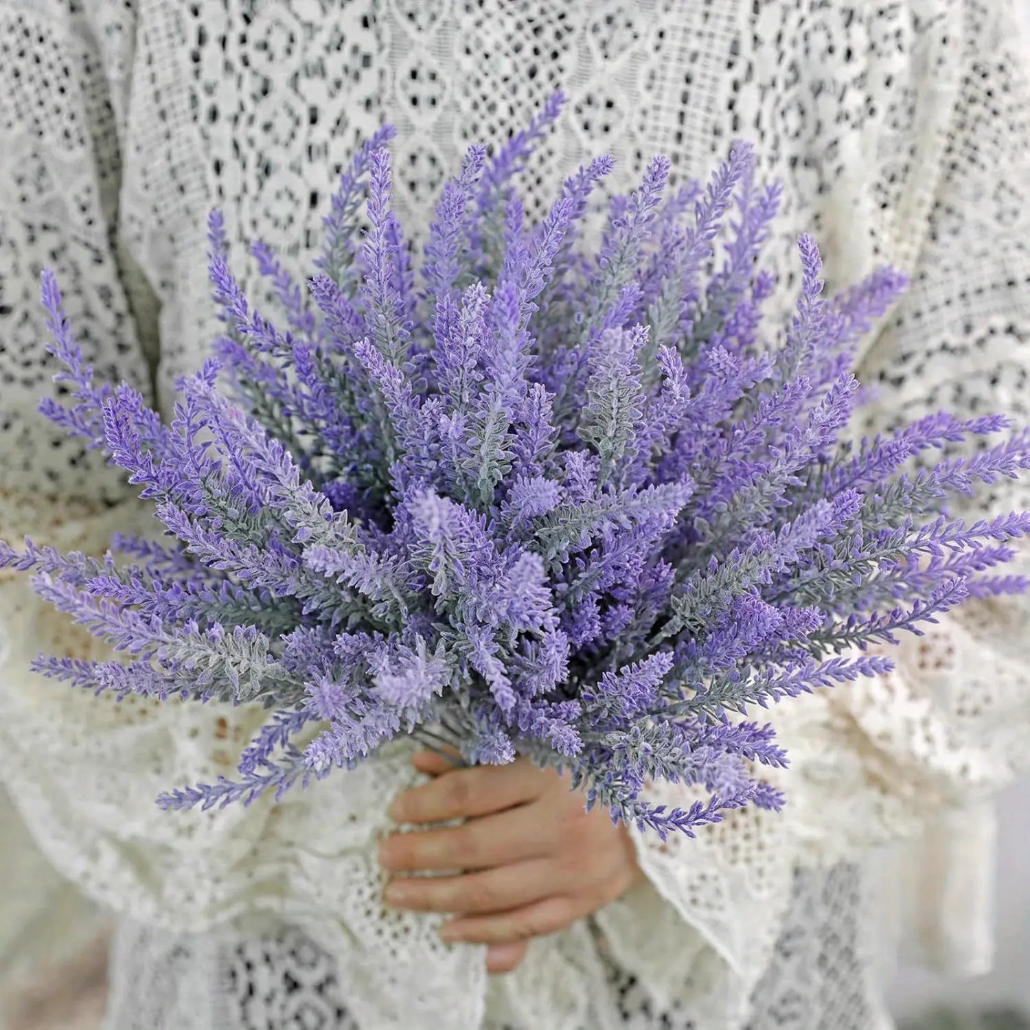 10 Bundles Realistic Look Artificial Lavender Faux Plastic Flowers Bouquet (approx 14.57") - Wedding, Home & Office Decor, Purple Decorative Plants for Indoor Outdoor Use (Suitable for Men & Women)