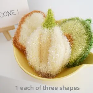 [3-Pack] Korean-style simulated avocado dishcloth, simulated toast bread dishcloth, simulated garlic head non-greasy cleaning cloth, easy to clean and lint-free household items