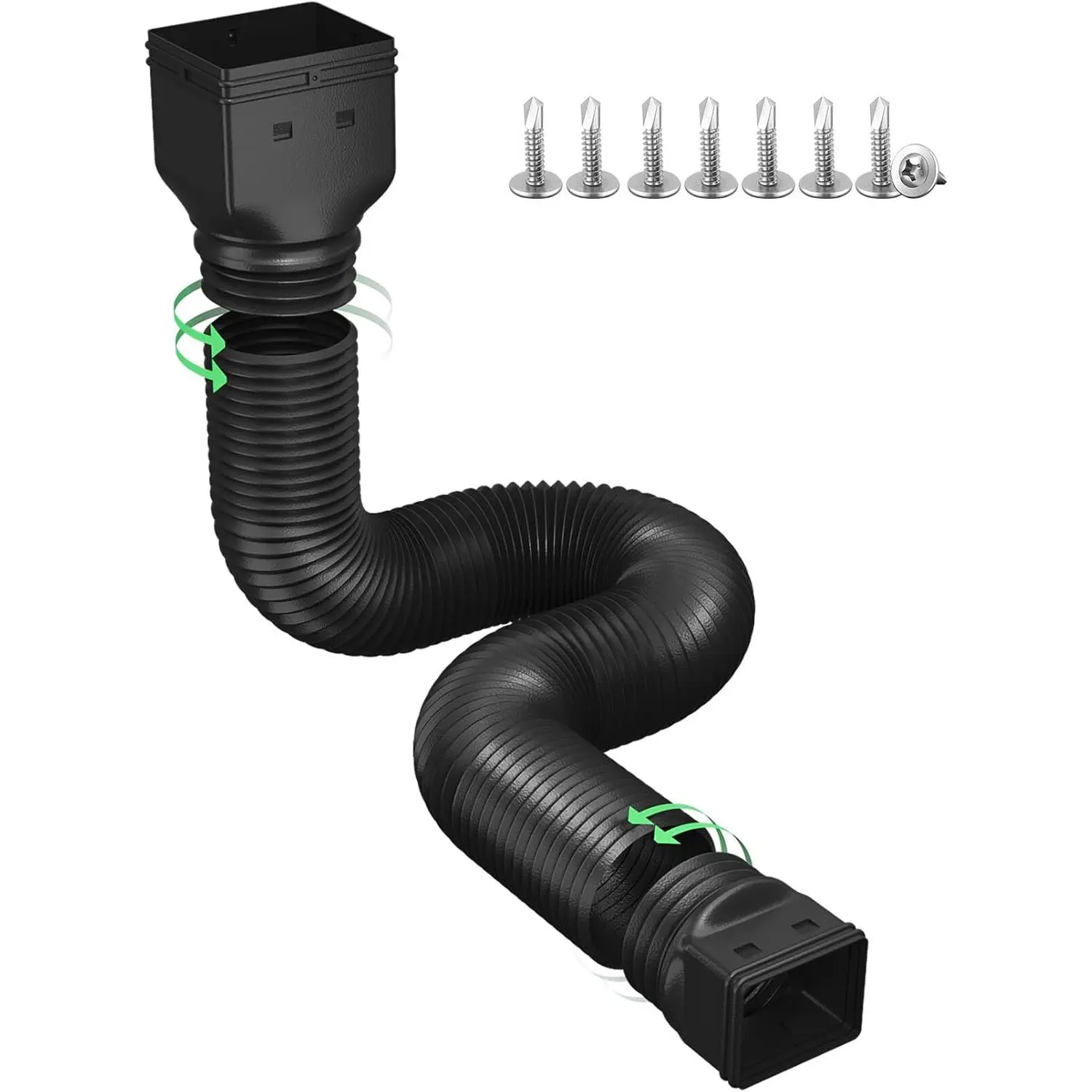 Black Flexible Rain Gutter Downspout Extension Pipe - Storm Rainwater Drain Tool, Easy to Bend, High Flexibility, Extendable from 21 in to 66 in