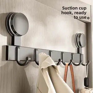 Suction cup no-drill hook, strong load-bearing, wall-mounted in the bathroom, over-the-door clothes rack, bathroom row of hooks for clothes and towels
