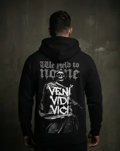 Zip Up Veni Vidi Vici Hoodie - 80% Combed Cotton 20% Polyester Relax Fit 9.4 oz Triple Bio-Polish Side-Seamed No Draw-Cords