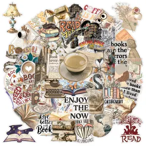 50pcs Retro Reading Series Stickers, Sticker Decals, Suitable for Scrapbooks, Diaries, Notebooks, Water Bottles, Cars and Other Faith-based Designs, Gifts with Positive Messages