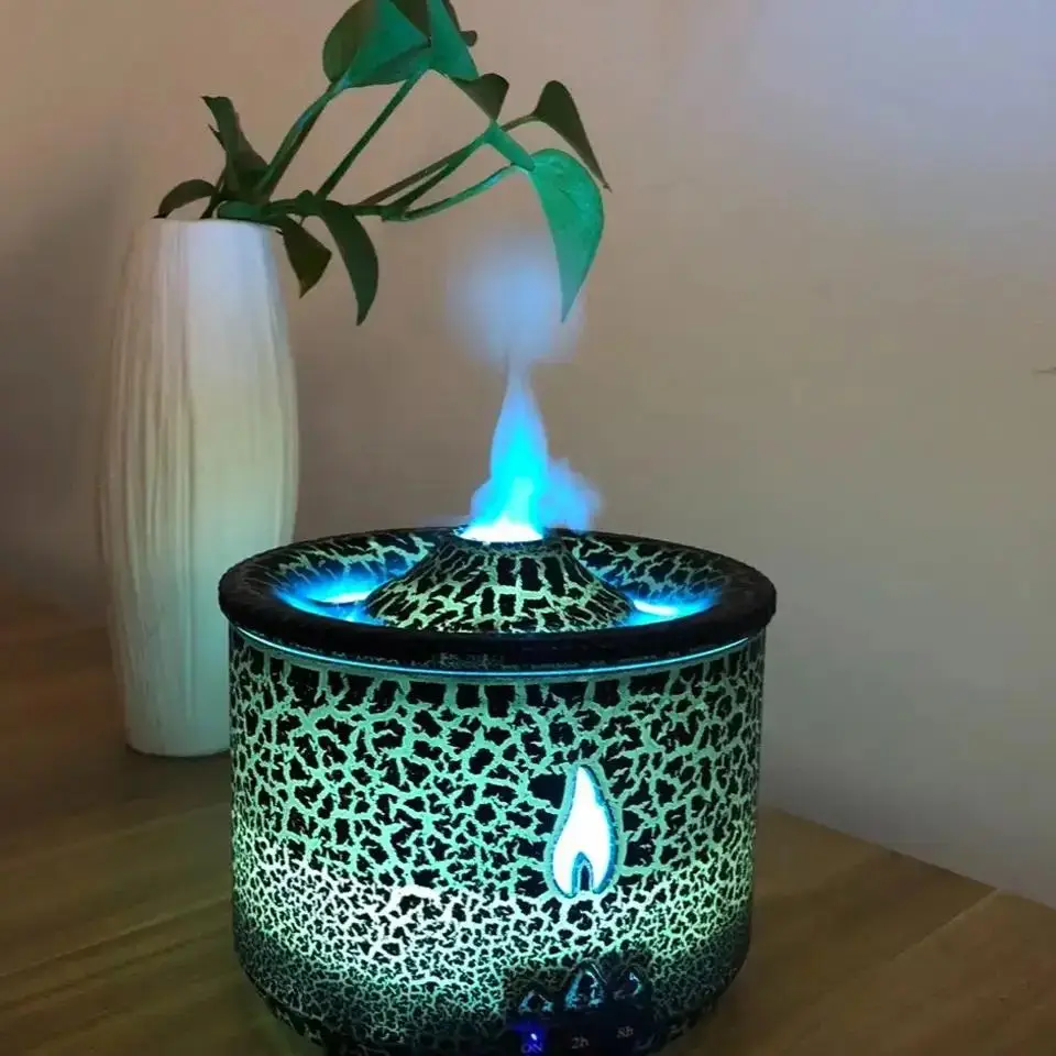 Essential Oil Diffuser with Flame & Volcano Effects, Aromatherapy Humidifier, Dual Color Modes, Timer, Auto Shut-off, Remote, Perfect for Bedroom, Hom