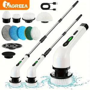 Electric Rotating Brush, Cordless Power Scrubber, Powerful Rechargeable Scrubber, Cordless Home Cleaning Tool with Dual Speed, 9 Replaceable Brush Heads, Adjustable Handle for 360 Degree Cleaning, Rechargeable Spin Scrubber